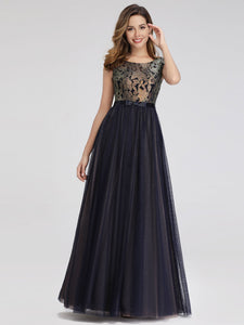 A-Line C Sleeve Patchwork Evening Dress