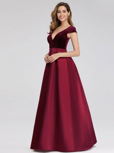 Burgundy Velvet Floor Length Prom Dresses F