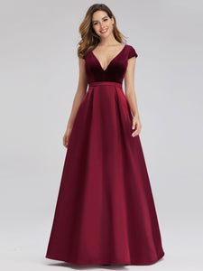 Burgundy Velvet Floor Length Prom Dresses F