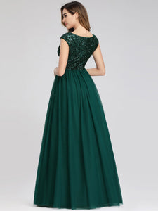 A-Line V-Neck Sequin Dress Floor-Length Prom Dresses F