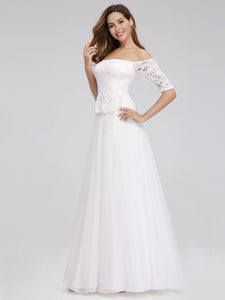 A-Line Off the Shoulder Floor-Length Wedding Dresses F