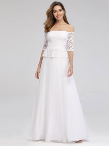 A-Line Off the Shoulder Floor-Length Wedding Dresses F