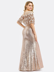 Off Shoulder Sequin Beads Bodycon Evening Dress