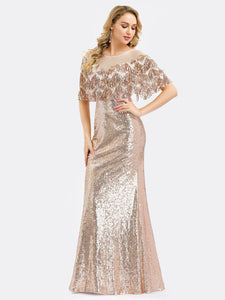 Off Shoulder Sequin Beads Bodycon Evening Dress