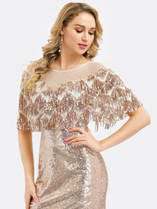 Off Shoulder Sequin Beads Bodycon Evening Dress