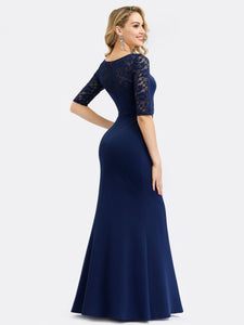 See-through Floral Lace Half Sleeve Bridesmaid Dress