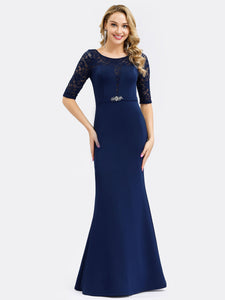 See-through Floral Lace Half Sleeve Bridesmaid Dress