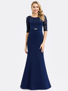 See-through Floral Lace Half Sleeve Bridesmaid Dress