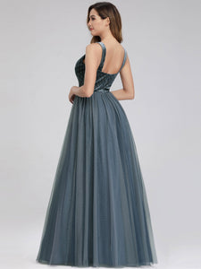 Dty Navy Velvet& Mesh Prom Dresses for  F