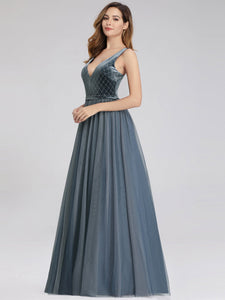 Dty Navy Velvet& Mesh Prom Dresses for  F