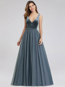 Dty Navy Velvet& Mesh Prom Dresses for  F