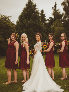 Burgundy V-Neck Short A-Line Wedding-Guest Party Dresses