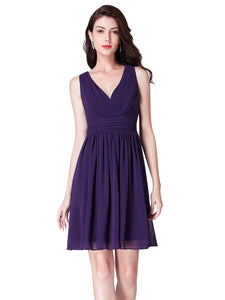 Burgundy V-Neck Short A-Line Wedding-Guest Party Dresses