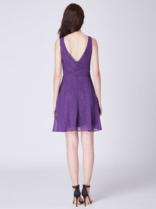 Purple V-Neck Short Cocktail Party Dress With Open Back F