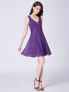 Purple V-Neck Short Cocktail Party Dress With Open Back F