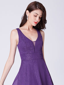 Purple V-Neck Short Cocktail Party Dress With Open Back F