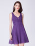 Purple V-Neck Short Cocktail Party Dress With Open Back F