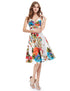 Double V-neck Empire Line Floral Printed Satin Cocktail Dress F