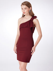 Fhion One Shoulder Burgundy Cocktail Party Dresses F