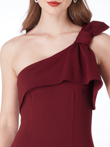 Fhion One Shoulder Burgundy Cocktail Party Dresses F