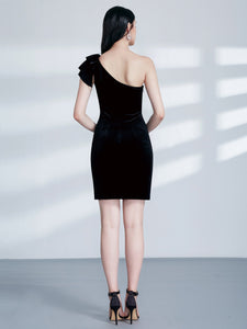 Fhion Single Shouldler Velvet Cocktail  Dresses F