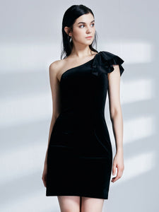 Fhion Single Shouldler Velvet Cocktail  Dresses F