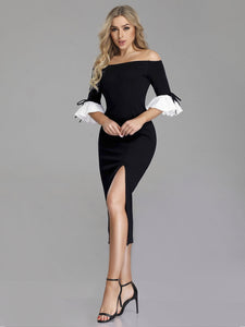 Sexy Off Shoulder Midi Little Black Dress F