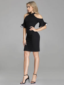 Short Cold Shoulder Little Black Dress F