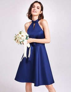 Knee Length Halter Bridesmaid Dress