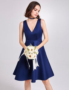 Short V Neck Bridesmaid Dress