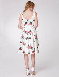 Floral Print Modern Sweetheart Sleeveless A-line Hollow Cut Party Dresses F