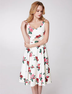 Floral Print Modern Sweetheart Sleeveless A-line Hollow Cut Party Dresses F