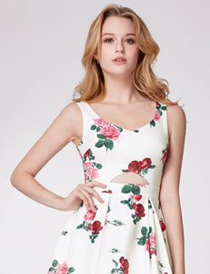 Floral Print Modern Sweetheart Sleeveless A-line Hollow Cut Party Dresses F