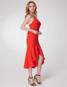 Sexy Adjtable Straps V Neck Fishtail Cocktail Dresses F