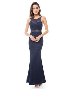 Round Neck Sleeveless Hollow Out Long Evening Party Dress