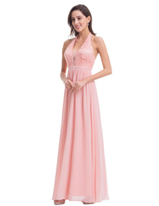 V Neck Halter Lace Evening Dress