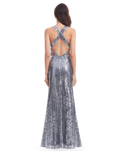 Sexy Long Deep V-Neck Sequin Evening Dress