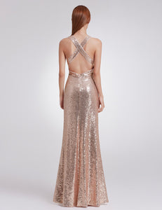 Sexy Long Deep V-Neck Sequin Evening Dress