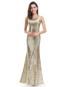 Gold Long Sequin Prom Party Dresses F