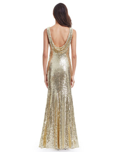 Gold Long Sequin Prom Party Dresses F