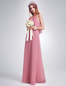 Dty Rose Color Ruffle Spaghetti Str Bridesmaid Dress