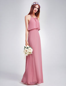 Dty Rose Color Ruffle Spaghetti Str Bridesmaid Dress