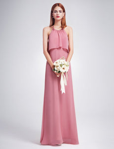 Dty Rose Color Ruffle Spaghetti Str Bridesmaid Dress