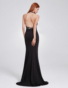 V Neck Open Back Long Sequin Dress F