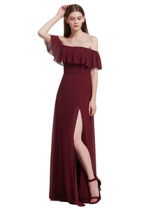 Off Shoulder Ruffles High Split Dress