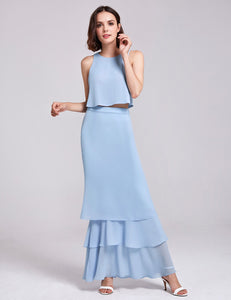 Two-piece Sleeveless Layered Bridesmaids Dress F