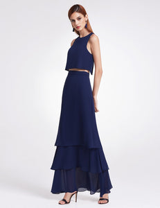 Two-piece Sleeveless Layered Bridesmaids Dress F