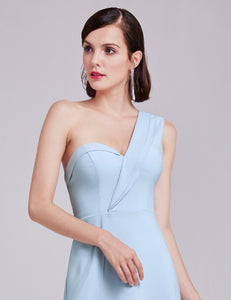 One-Shoulder Sweetheart Long Blue Formal Dress