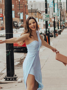 One-Shoulder Sweetheart Long Blue Formal Dress