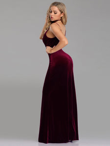 V Neck Velvet Thigh High Slit Evening Dress